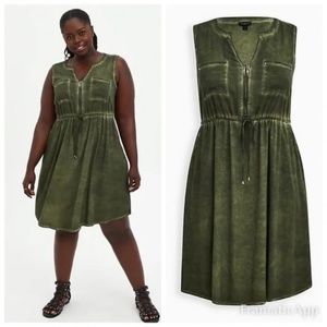 TORRID Mini Challis Zip-Front Shirt Dress - Olive Wash.
